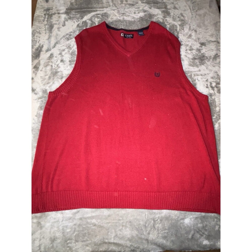 Chaps Sweater Mens XL Red V-Neck Knit Sleeveless Pullover